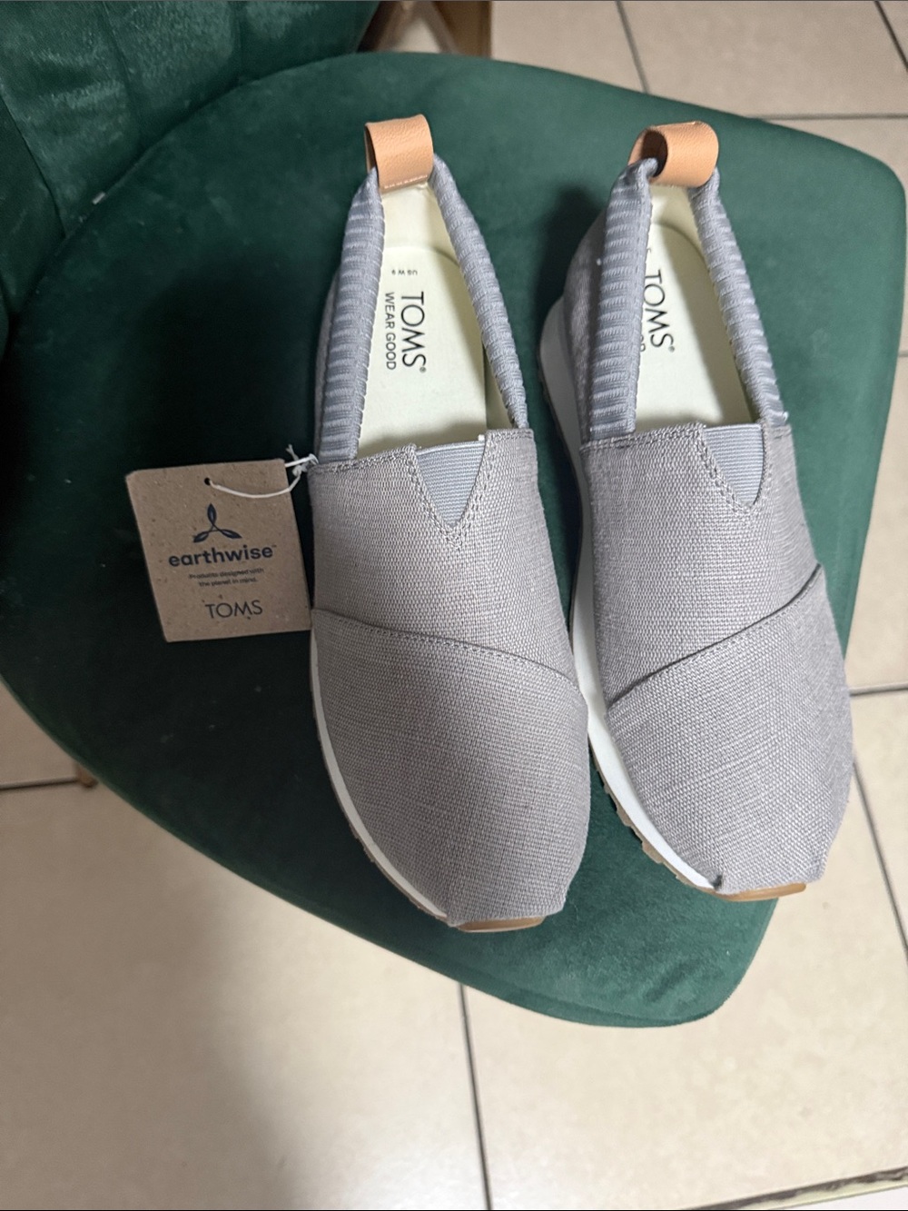 Toms Slip-On Flats in Light Gray with Tan Pull Tab